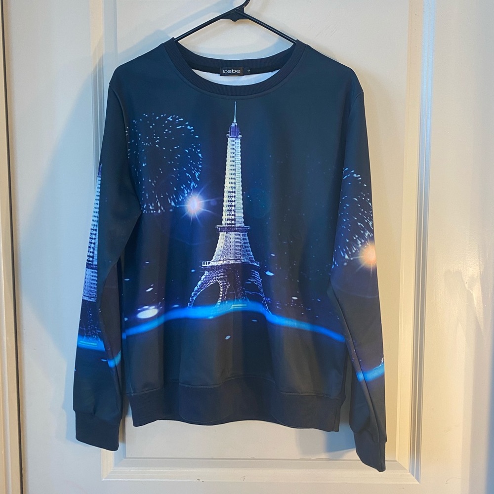 Bebe Paris Eiffel Tower Black & Blue Too, size Small